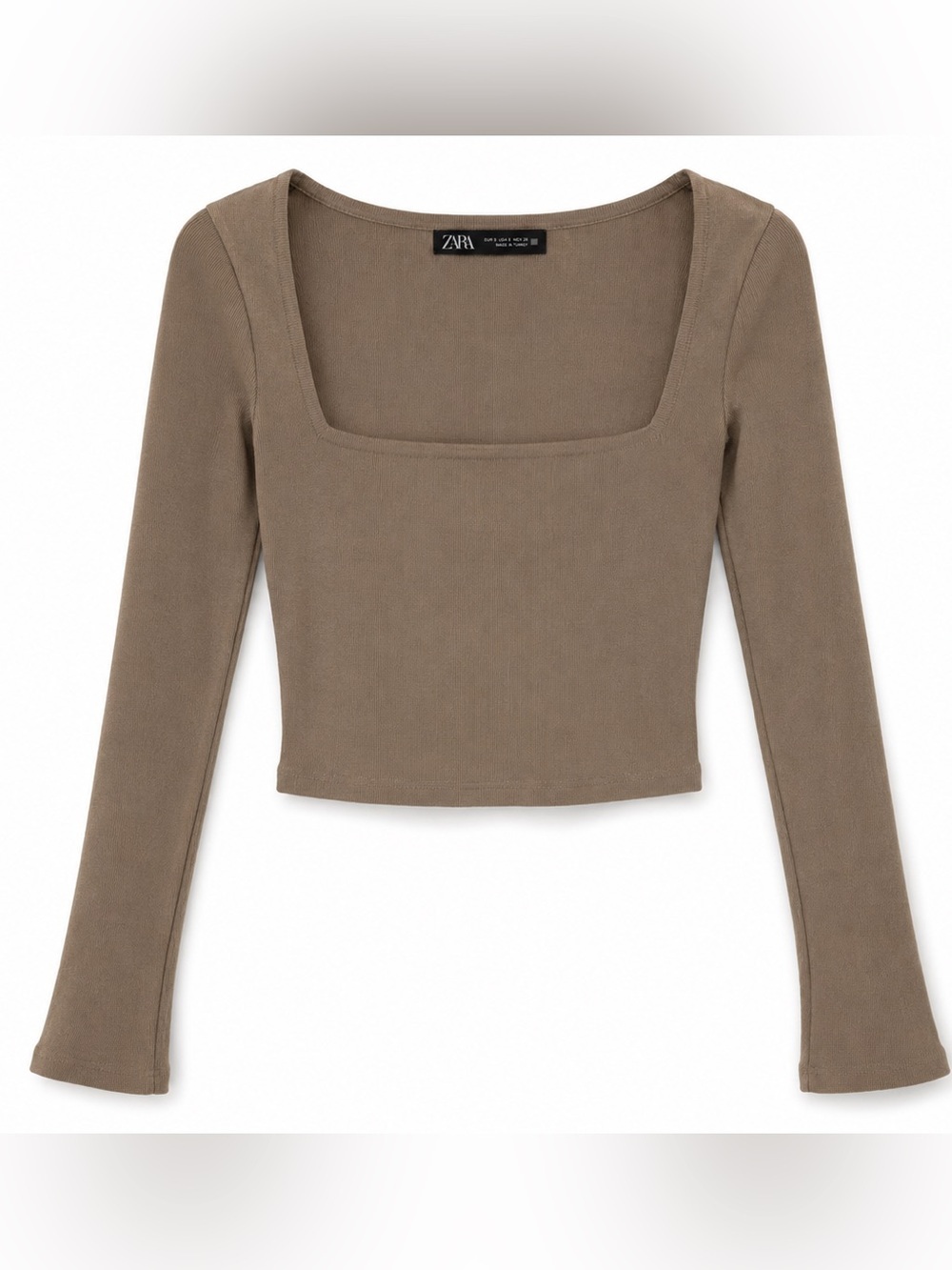 Zara Taupe Square-Neck Long Sleeve Crop Top
